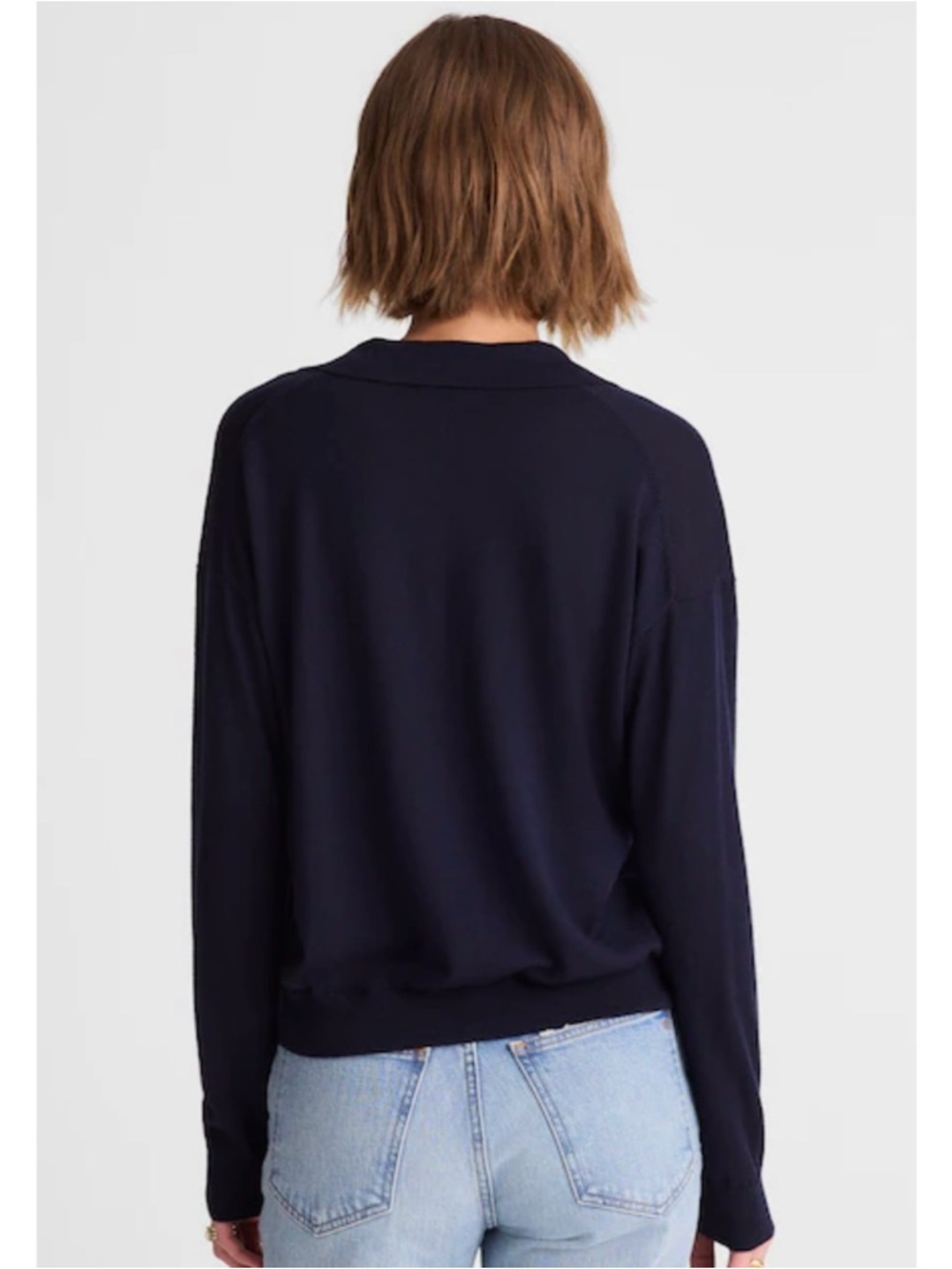 NWT Madewell Drop-Shoulder Polo Sweater Merino Wool Navy Blue - Picture 7 of 7